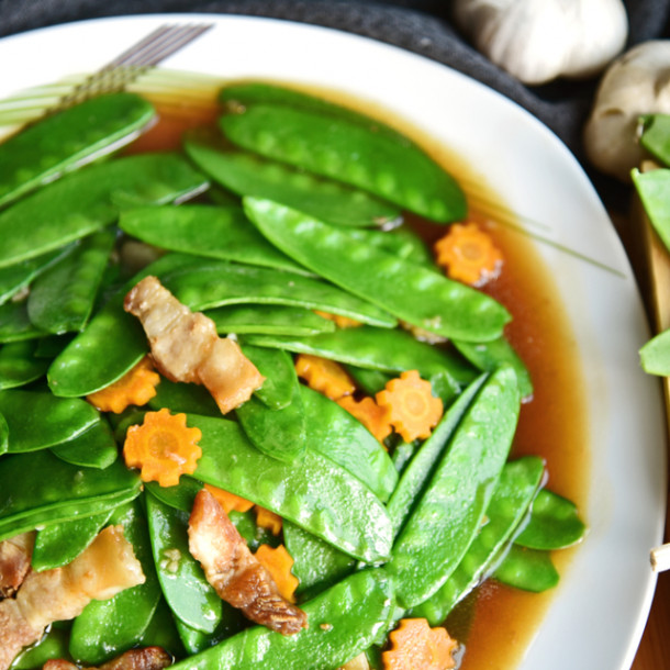 Pois gourmand aux lardons au Cookeo