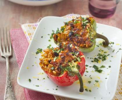 Poivrons farcis riz et épices (végétarien)