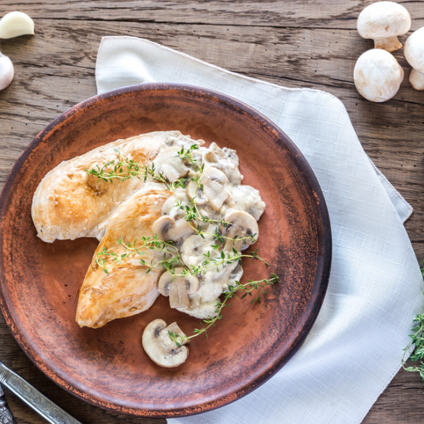Poulet aux champignons de Paris à la crème