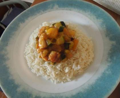 Poulet aux courgettes, mangue et miel
