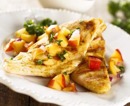 Poulet aux pêches et abricots (270 calories environ)