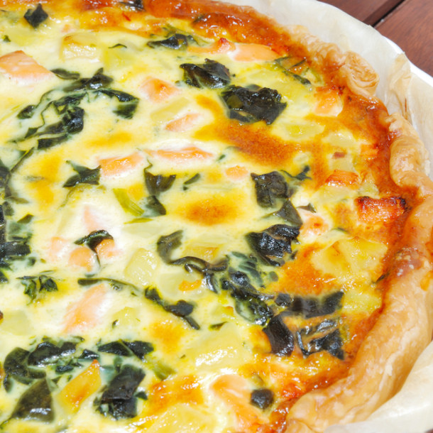 Quiche au saumon, poireaux et chèvre