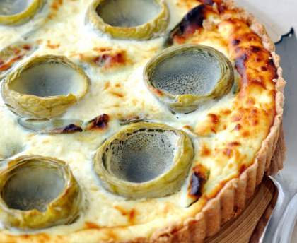 Quiche aux fonds d'artichauts et bleu d'auvergne