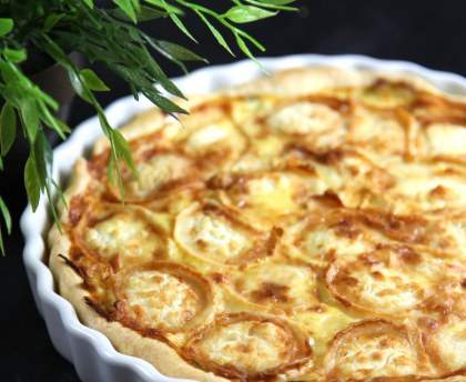 Quiche poireaux, chèvre lardons