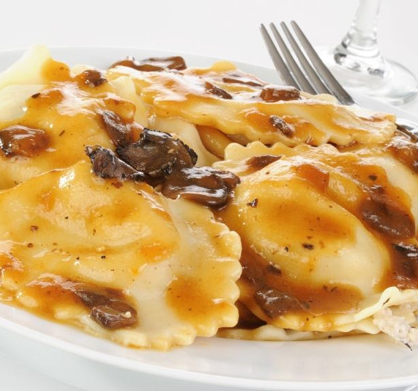 Ravioles au fromage sauce champignons