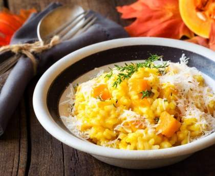 Risotto à la courge et aux lardons