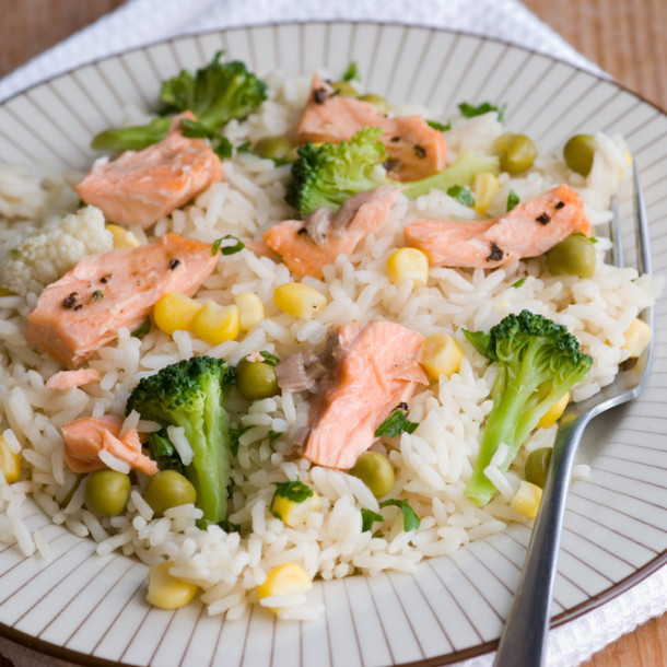 Risotto au saumon et brocoli