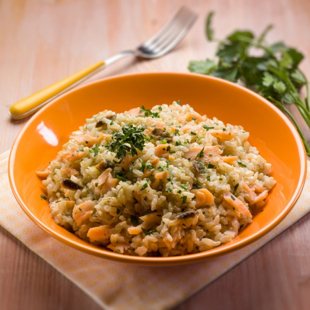 Risotto au saumon fumé et aux épinards