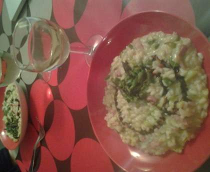 Risotto aux asperges, lardons et comté