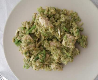 Risotto facile au poulet, chèvre et brocoli