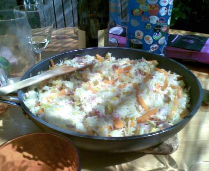 Risotto poireaux, jambon, carottes