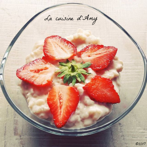 Riz au "lait" baobab ~ fraise vegan et sans gluten