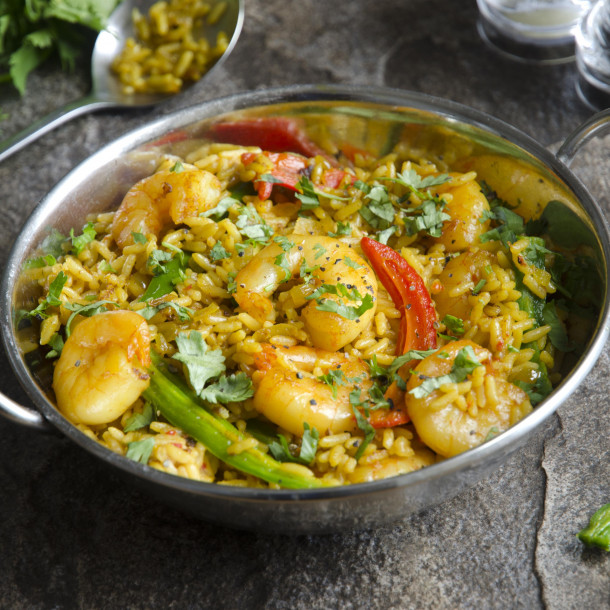 Riz au curry et crevettes
