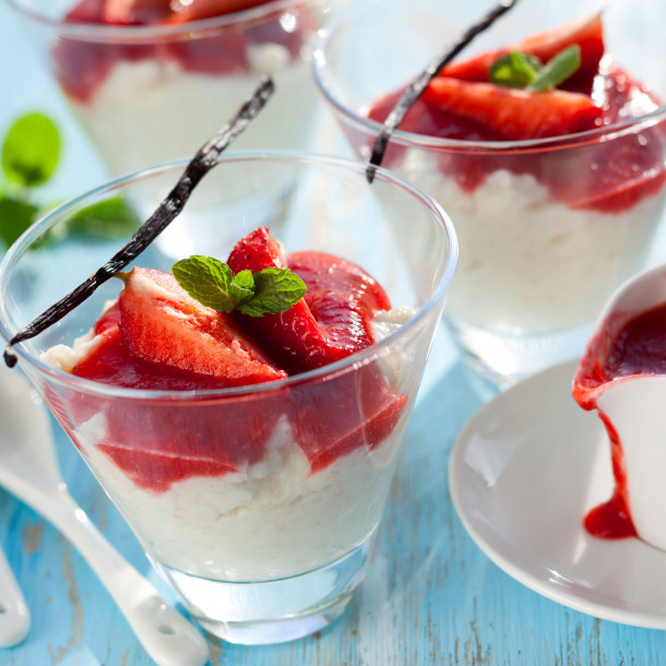 Riz au lait au coulis de fruits rouges