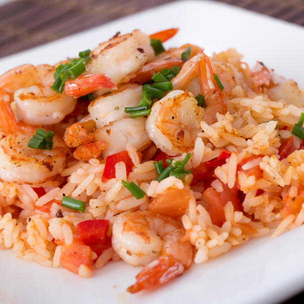 Riz aux crevettes et poivron