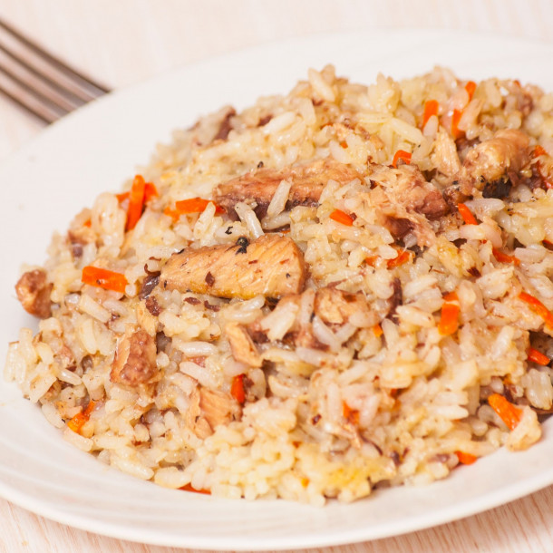 Riz sauté aux maquereaux fumés