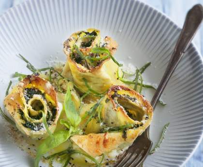 Roses de lasagnes chèvre épinard