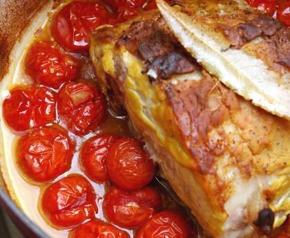 Rôti de porc à la moutarde et aux tomates cerises