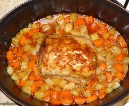 Rôti de porc aux carottes et navets