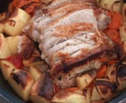 Rôti de porc et légumes en cocotte