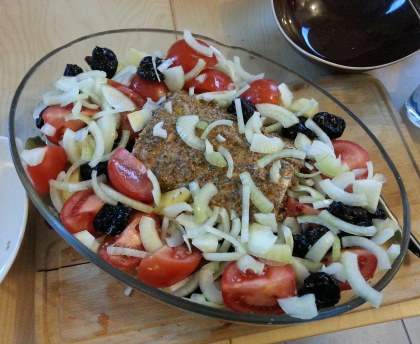Rôti de porc sucré/salé et ses légumes