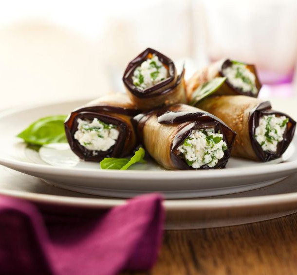 Roulades d'aubergines au chèvre