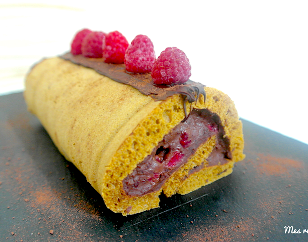 Roulé à la betterave à la crème de cacao et framboise