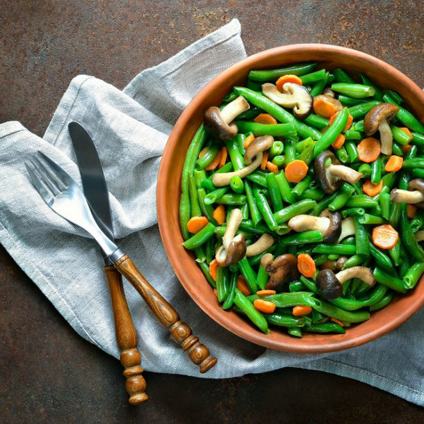 Salade de haricots verts et champignons de Paris facile