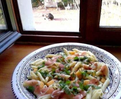 Salade de pâtes au melon et jambon cru