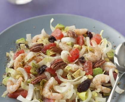 Salade d'endives, pamplemousse et crevettes