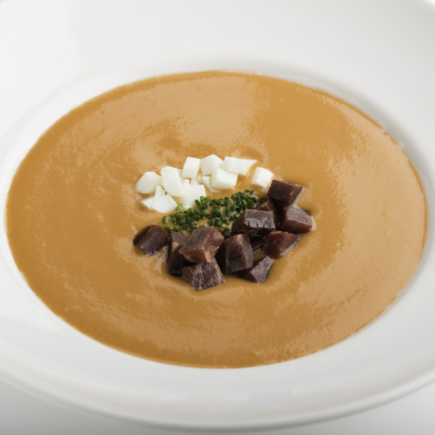 Salmorejo de tomates cuit au jambon Cinco Jotas