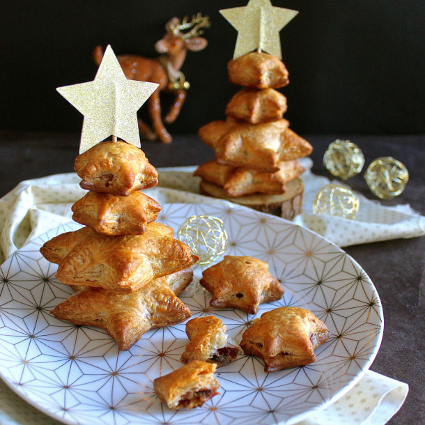 Sapins de feuilletés aux champignons, potiron et cranberries