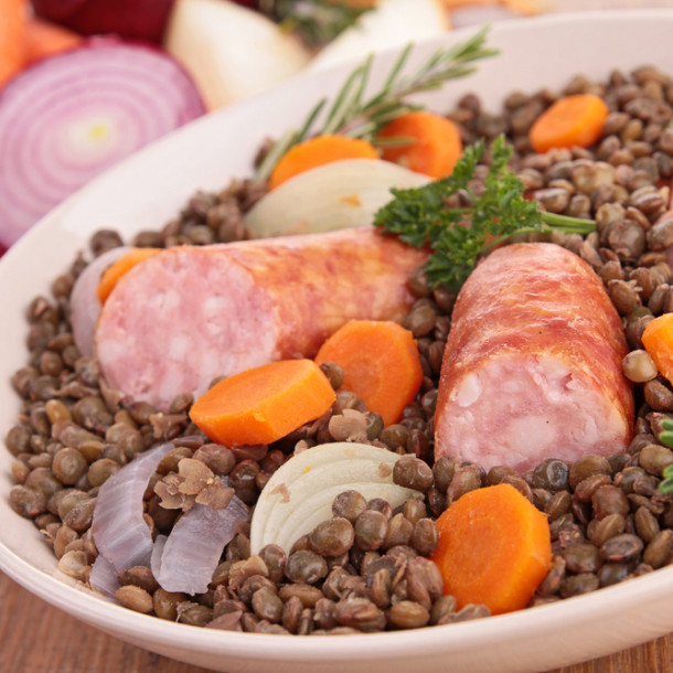 Saucisses aux lentilles au Thermomix