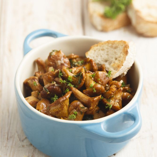 Sauté de chanterelles au caramel de pomme
