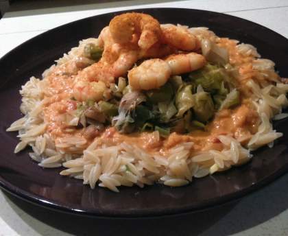 Scampis au curry et poireaux