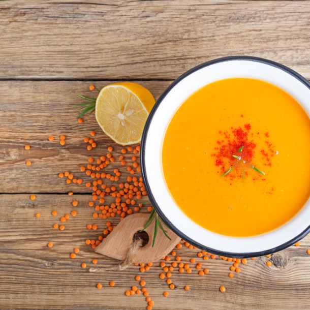 Soupe potimarron et lentilles corail