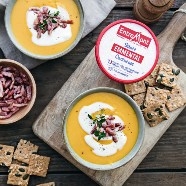 Soupe potiron et sauce emmental