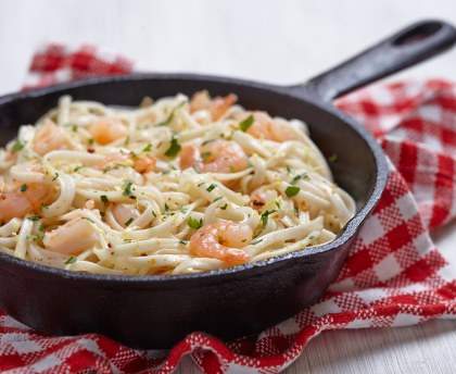 Spaghetti aux crevettes et à la crème