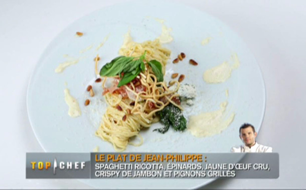Spaghetti, ricotta, épinards
