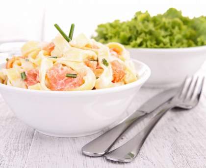 Spaghettis au saumon fumé