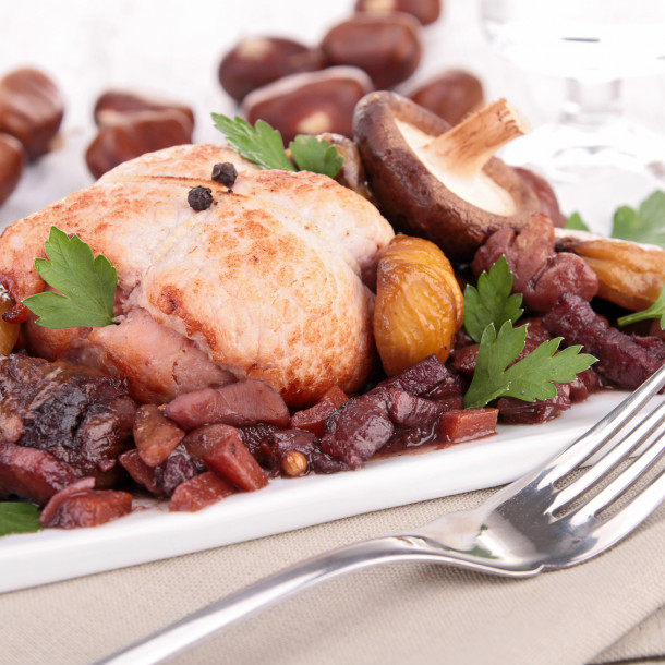 Suprême de faisan aux champignons et châtaignes