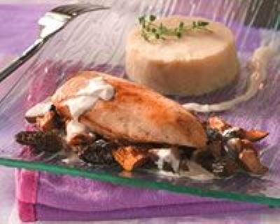 Suprêmes de pintade au Champagne et petits champignons