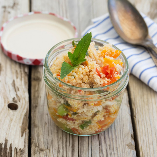 Taboulé de chou fleur au pamplemousse et aux crevettes