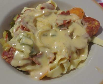 Tagliatelles fraîches au chorizo et légumes d'été