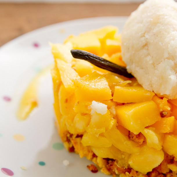 Tartare ananas, mangue et pesto coco