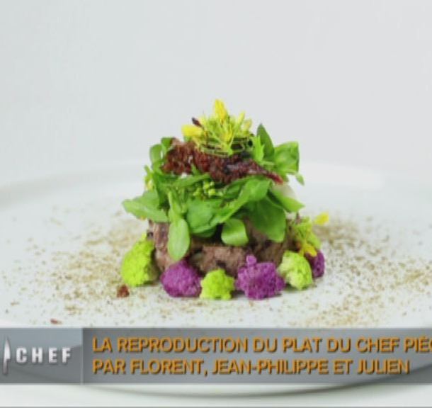 Tartare de langue, crème relevée et poudre de câpre