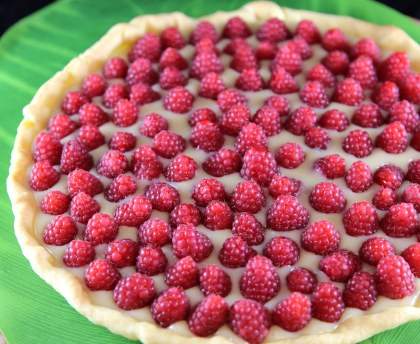Tarte au chocolat blanc et framboises