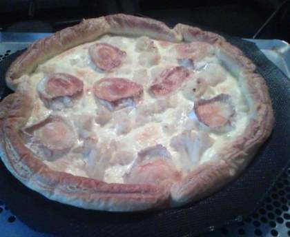 Tarte au chou-fleur, chèvre et lardons