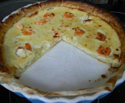 Tarte aux crevettes et rubans de courgettes