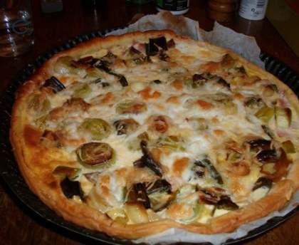 Tarte aux poireaux, jambon et mozza